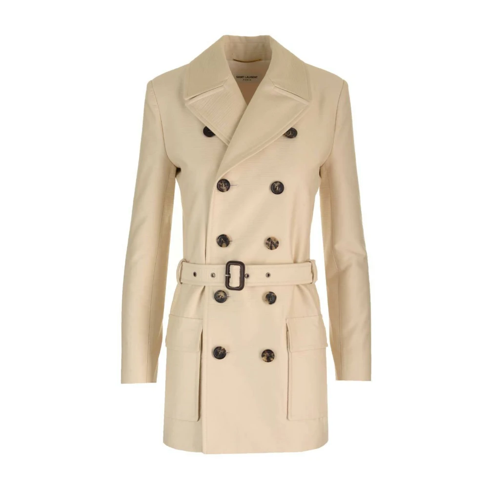 Saint Laurent Stijlvolle Jas voor Mannen Beige Dames