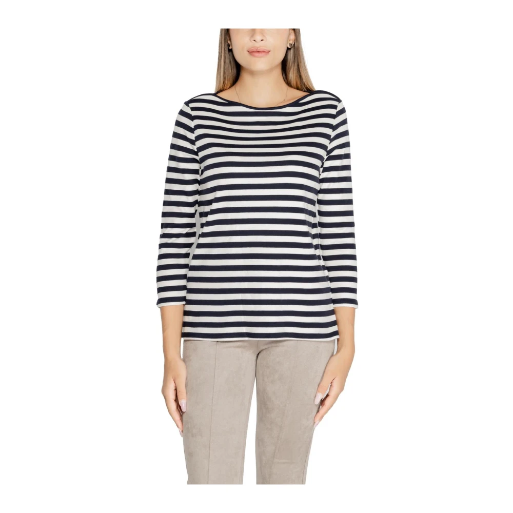 Street One Blauw Gestreept Langemouw Katoenen T-shirt Multicolor Dames