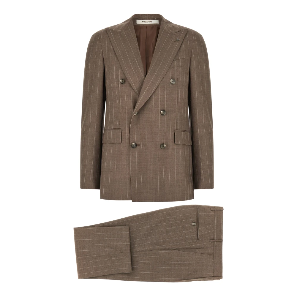 Tagliatore Men's Brown Double Breasted Suits, 2XL, Vesuvio Suit