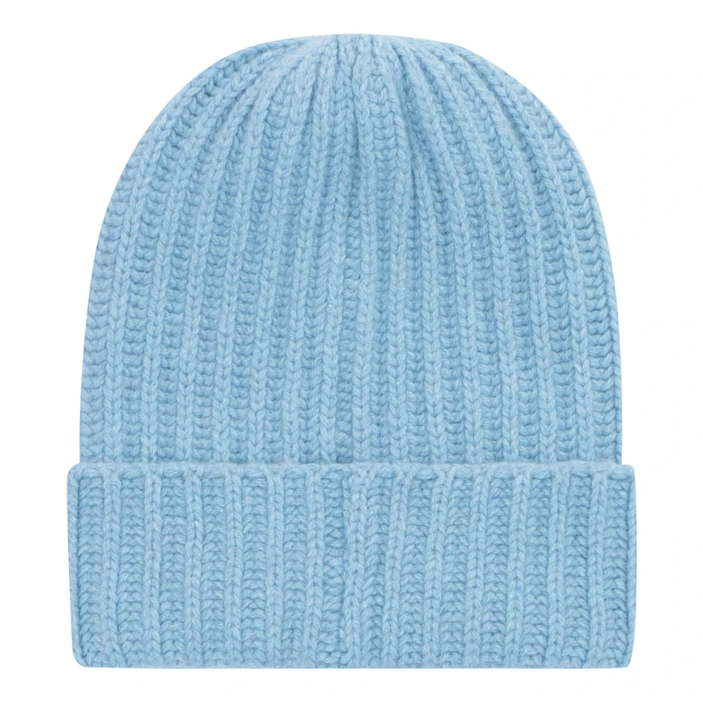 Malo Kashmir Ribbstickad Beanie Mössa Blue, Unisex