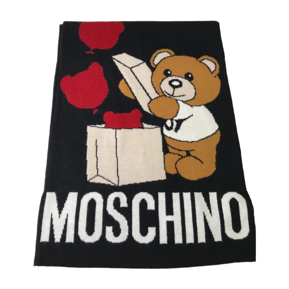 Moschino Abstract Multikleur Teddybeer Wollen Sjaal Black Dames