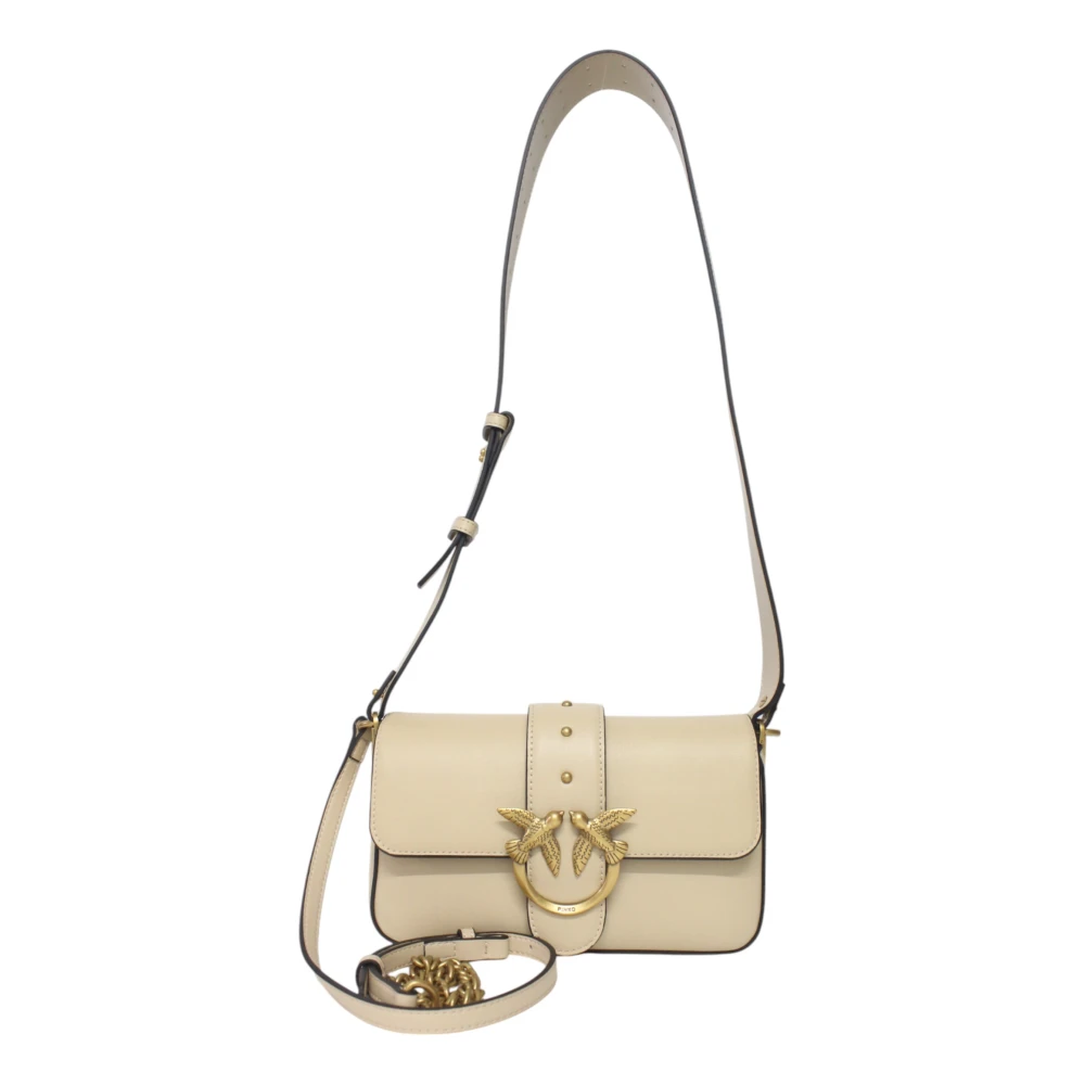 Pinko Women's Beige Leather Shoulder Bag With Front Logo - Shoulder Bags - One Size - Bags