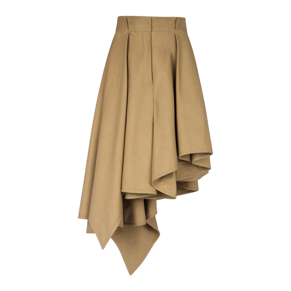 Balmain Asymmetrische geplooide katoenen rok Beige Dames
