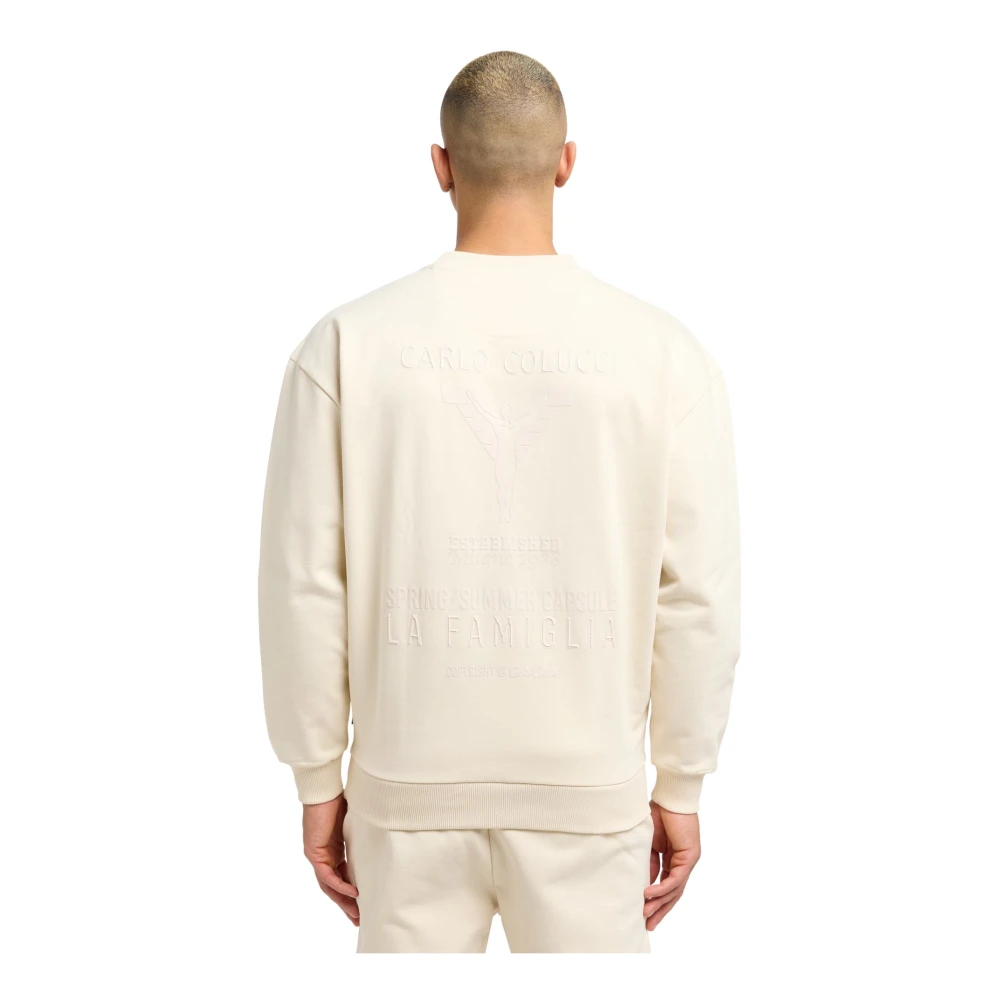 carlo colucci Familie Oversize Sweatshirt Traditionele Stijl Beige Heren