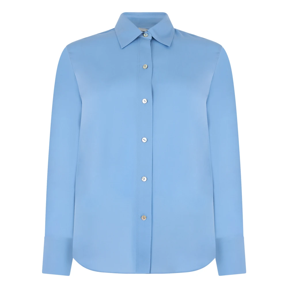 Vince Women's Blue Shirts, L, Silk Shirt With Long Sleeves