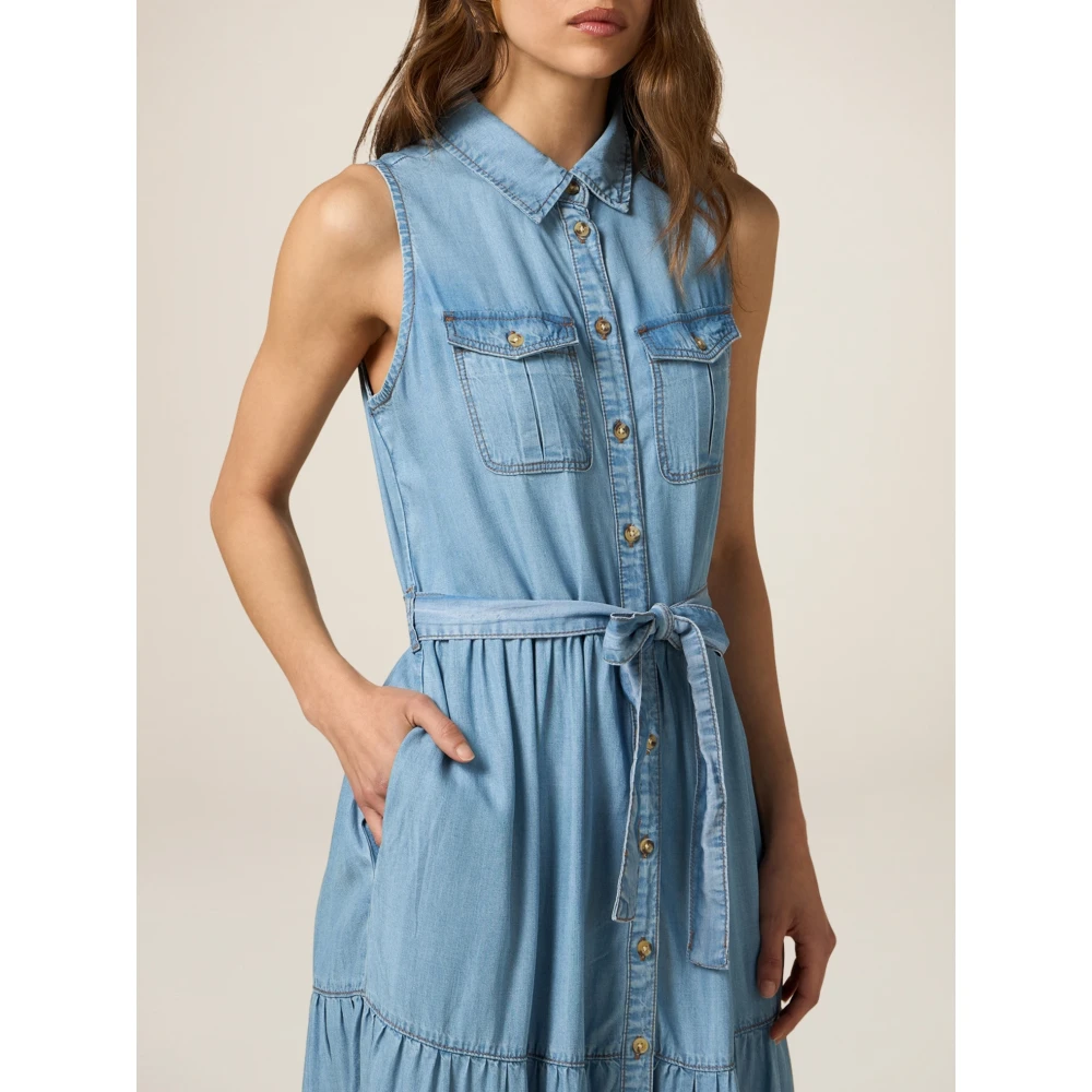 Oltre Tencel Denim-Effekt Jurk met Riem Blue Dames