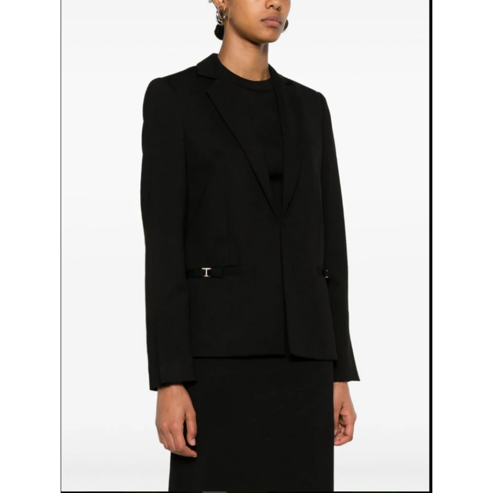 Twinset Zwarte jas met T-logo sluiting Black Dames