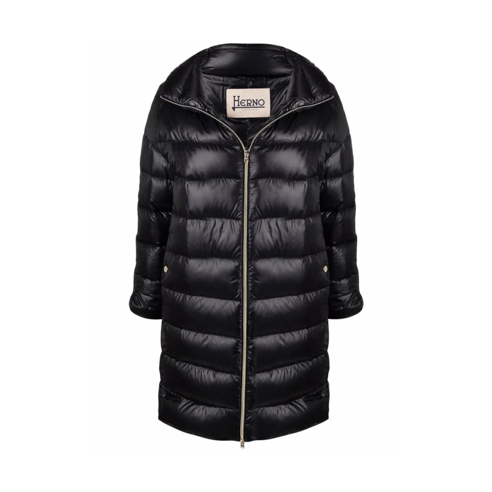 Herno Women's Black Down Coats, S, Padded Stand-Up Collar Jacket