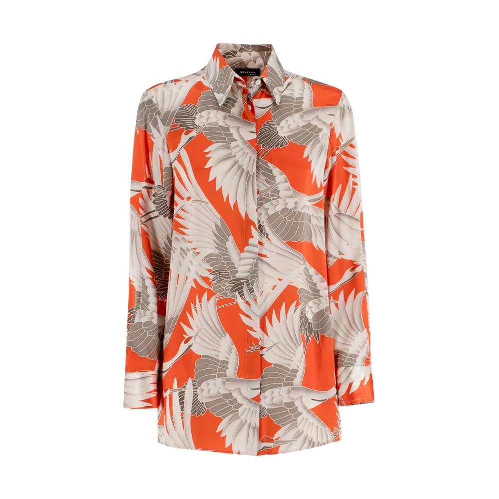 Kiton Silktryckt Blus Orange, Dam