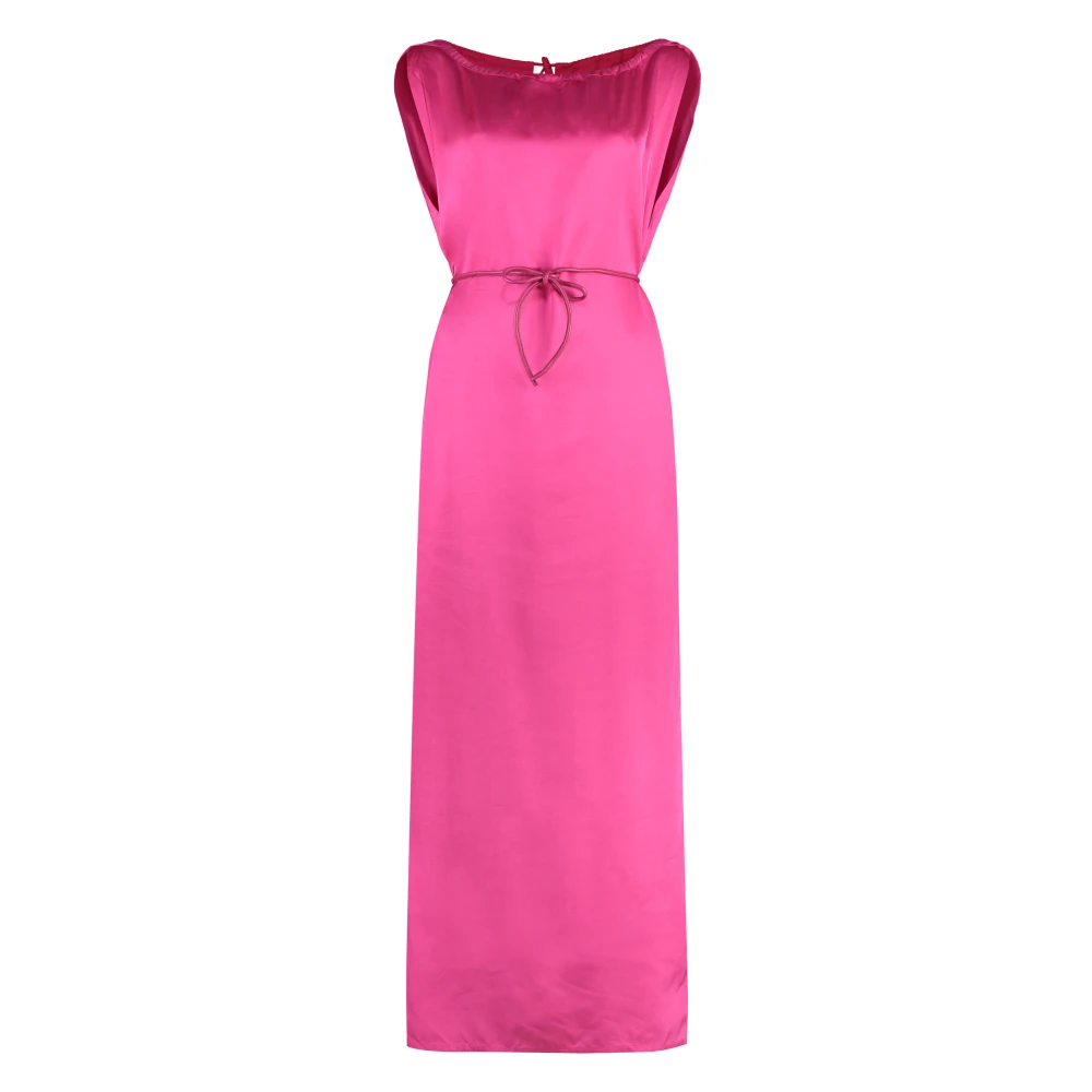 Yves Salomon Viscose jurk met striknek en riem Pink Dames