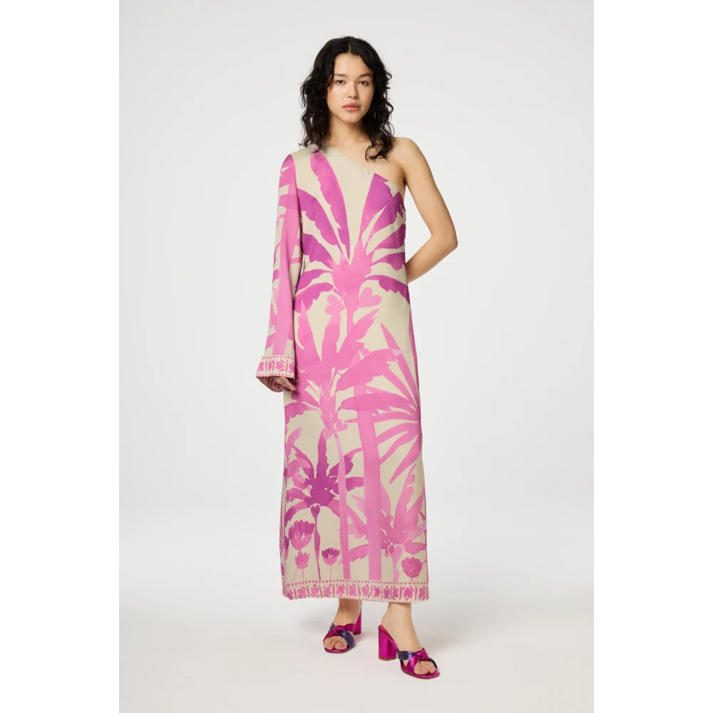 Fabienne Chapot Crème Maxi Jurk met Roze Print Multicolor Dames
