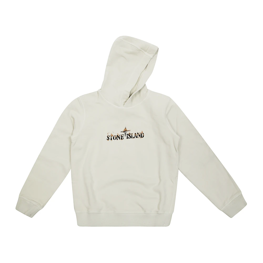 Stone Island Logo hoodie tröja White, Pojke