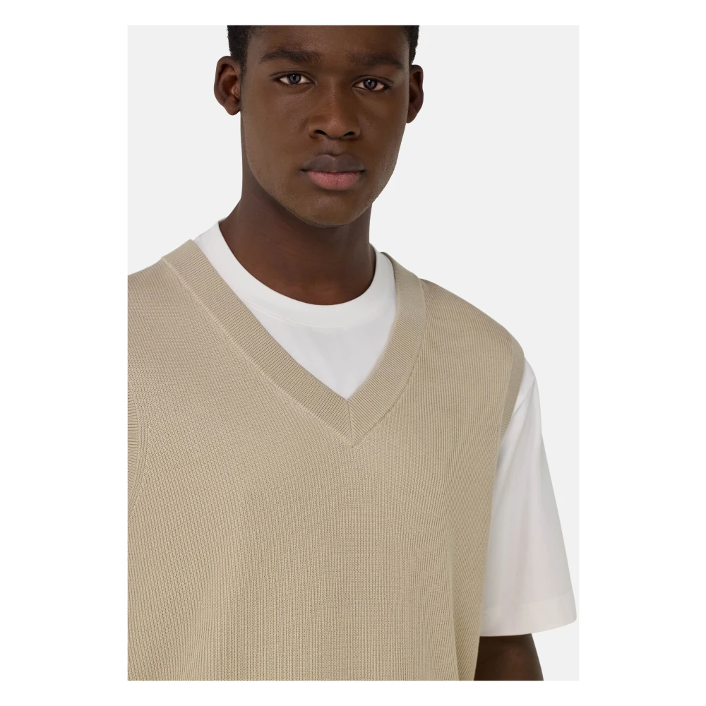 Boggi Milano Katoen en zijde V-hals trui Beige Heren