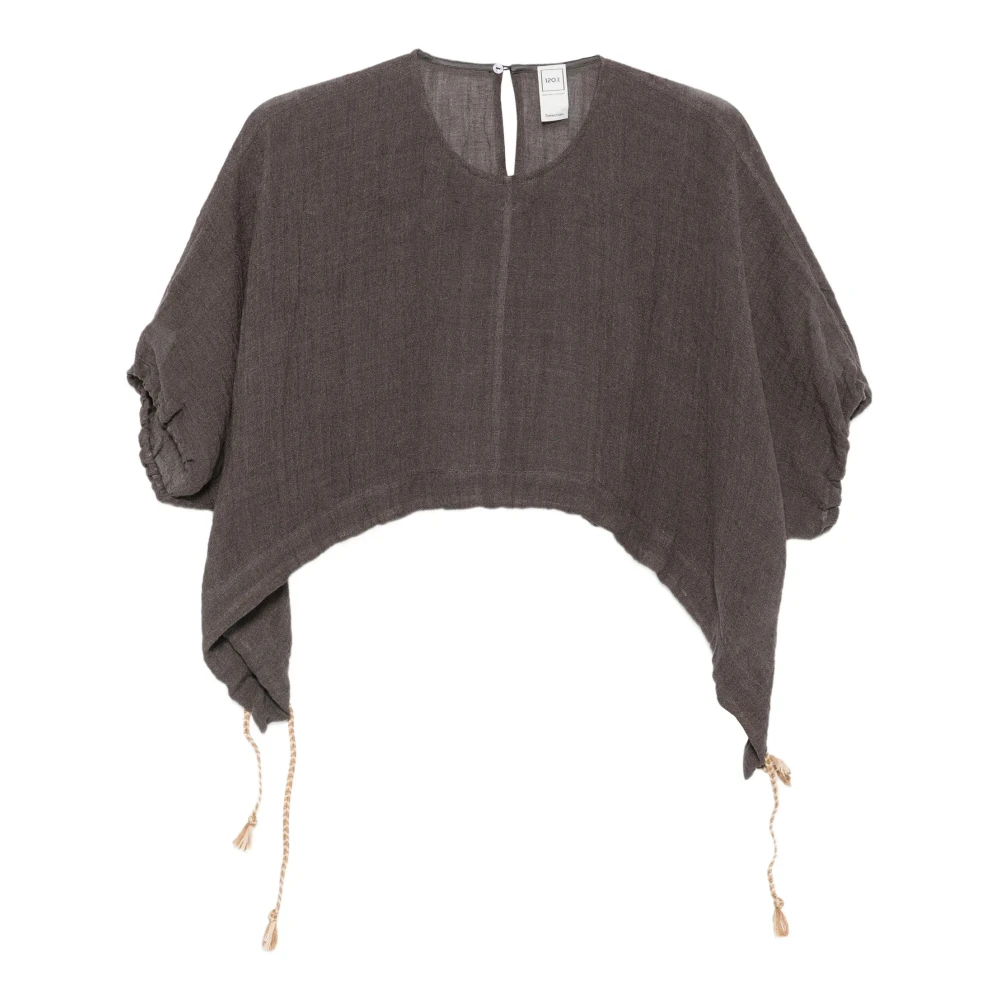 120% Lino Brown Short-Sleeved Linen Blouse - Female - Blouses - L - Blouses & Shirts