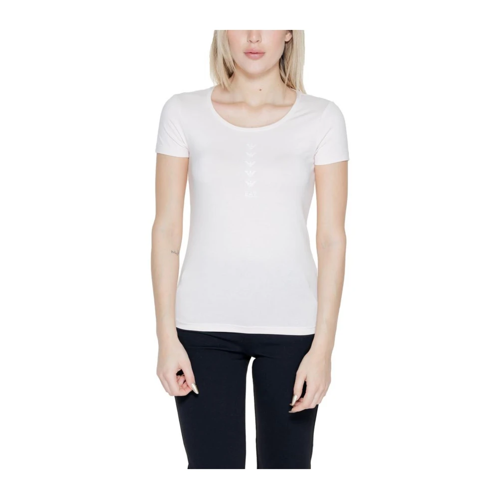 Emporio Armani EA7 Roze Katoenen T-shirt Lente Zomer Collectie White Dames