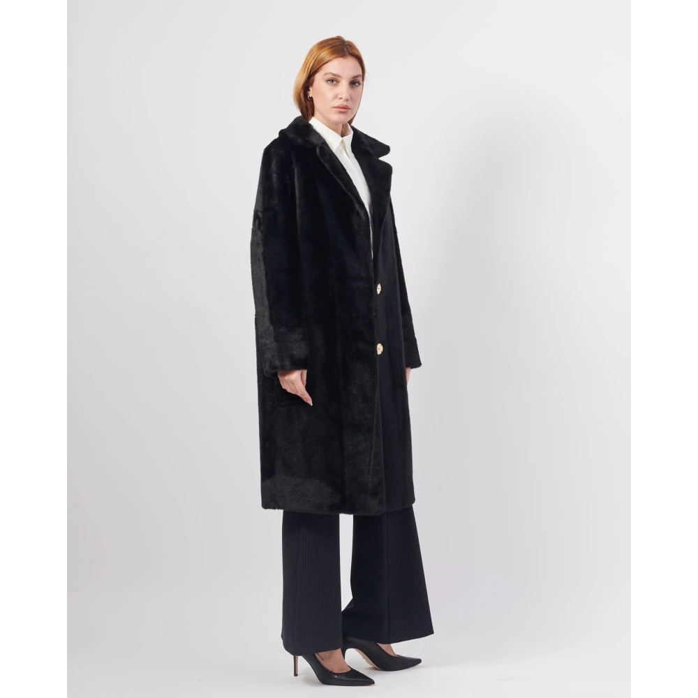 YES ZEE Zwarte Lange Omkeerbare Jas Elegante Stijl Black Dames