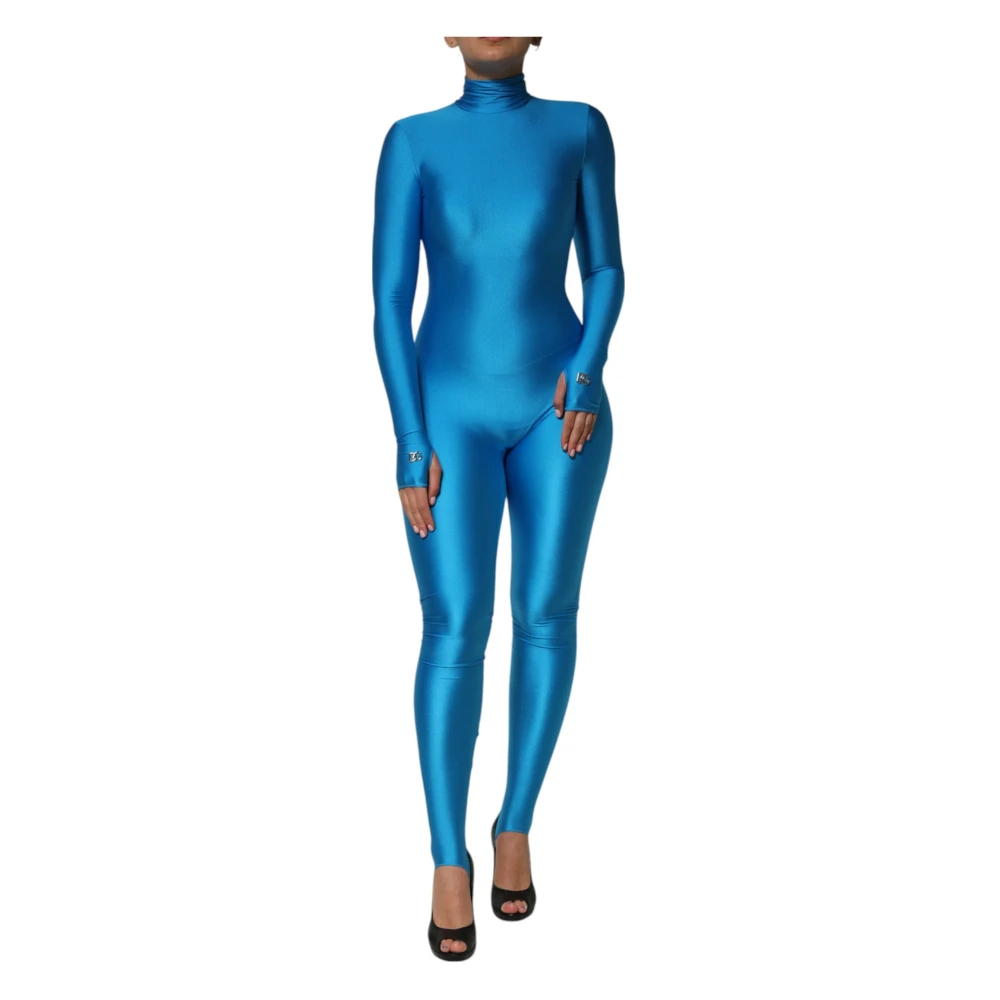 Dolce & Gabbana Women's Blue Jumpsuits,, Nylon Turtleneck Bodycon Jumpsuit Dress Extra Small