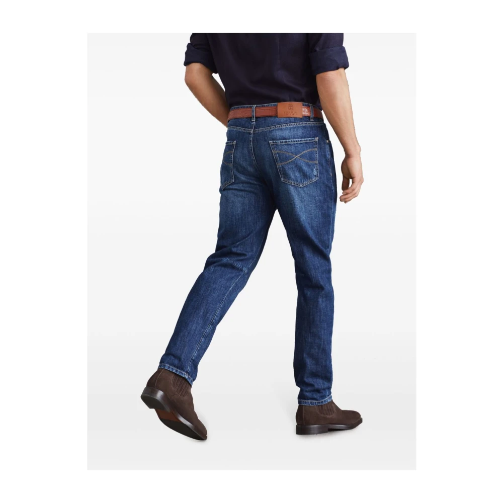 BRUNELLO CUCINELLI Blauwe Distressed Katoenen Broek Blue Heren
