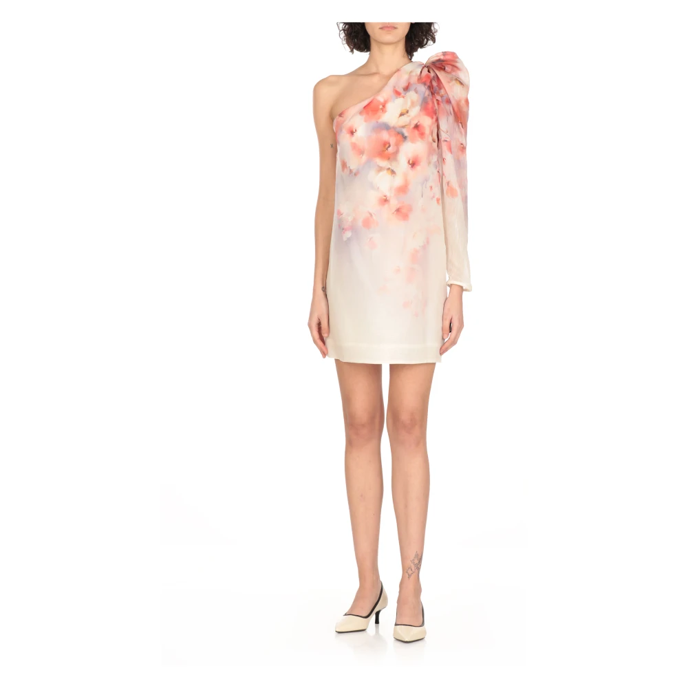 Zimmermann Roze Bloemen Linnen Zijden Jurk Vrouw Pink Dames