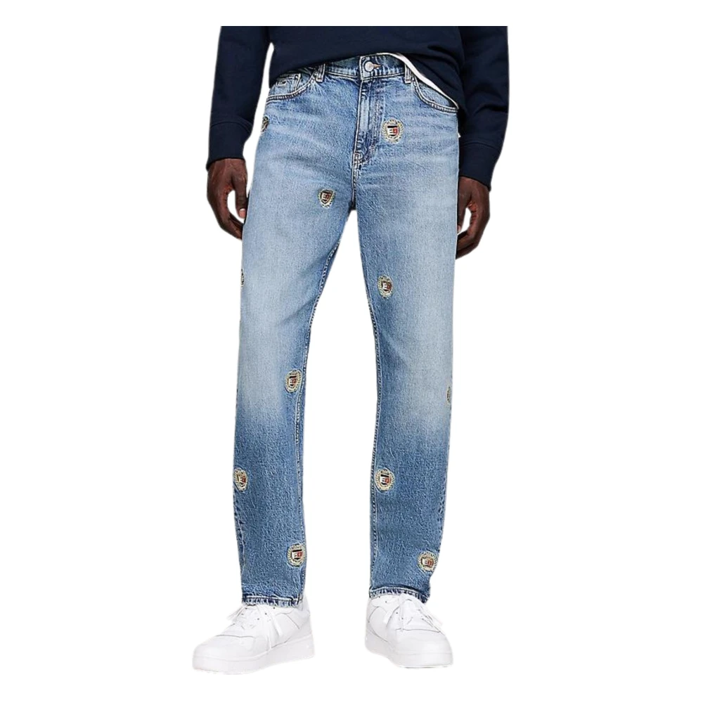 Tommy Hilfiger Vervaagde Denim Jeans met Geborduurde Patches Blue Heren