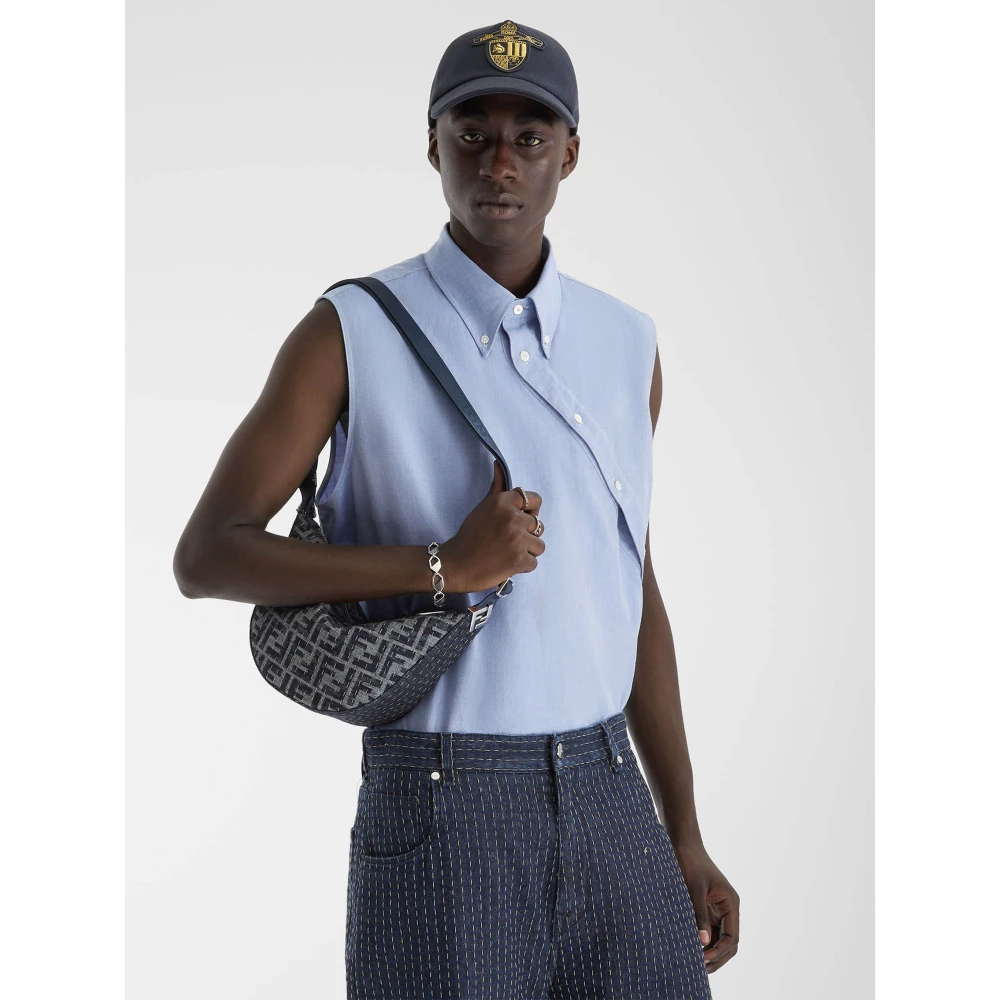 Fendi Blauwe Denim Look Crossbody Tas Blue Heren