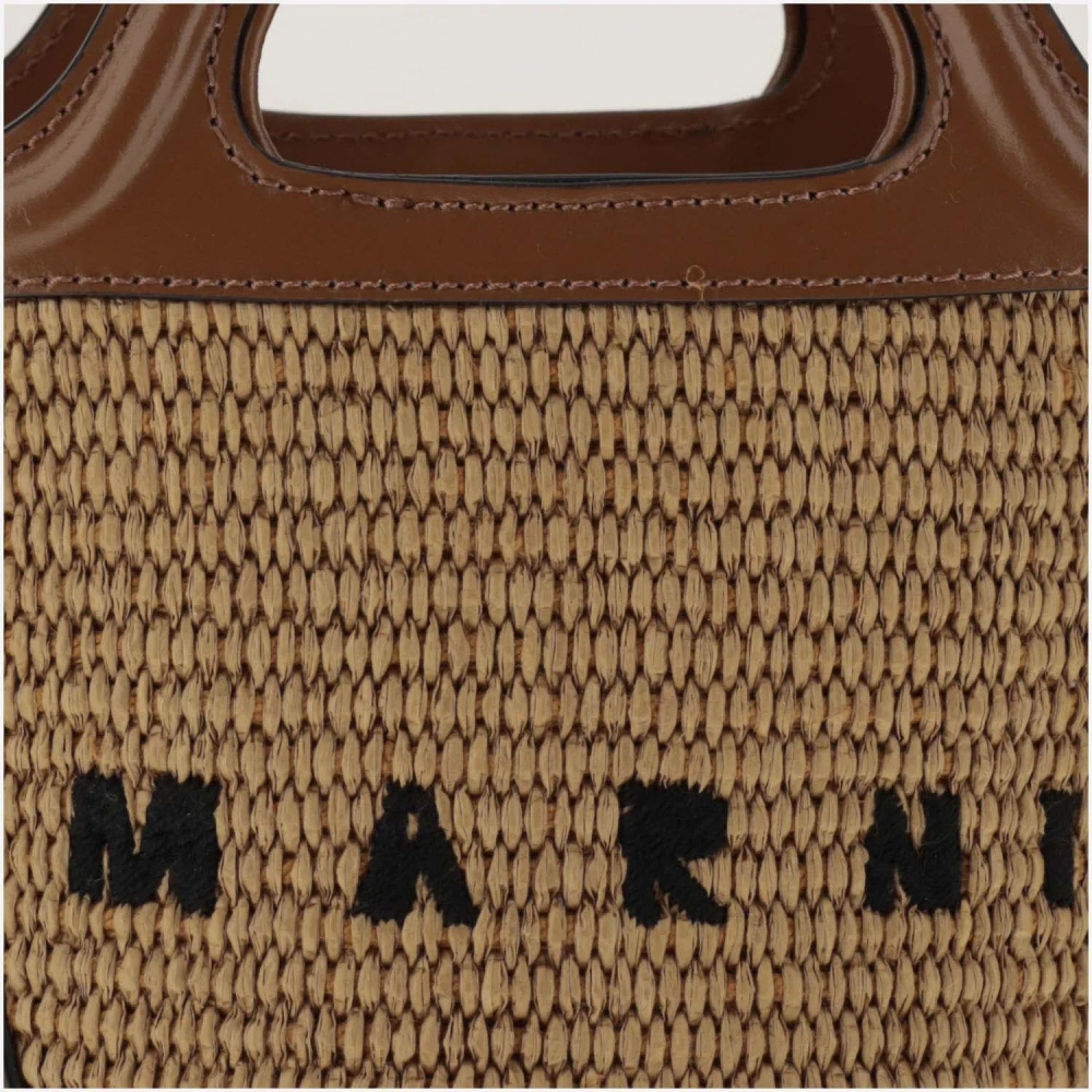 Marni Raffia-effect Micro Tas met Leer Brown Dames