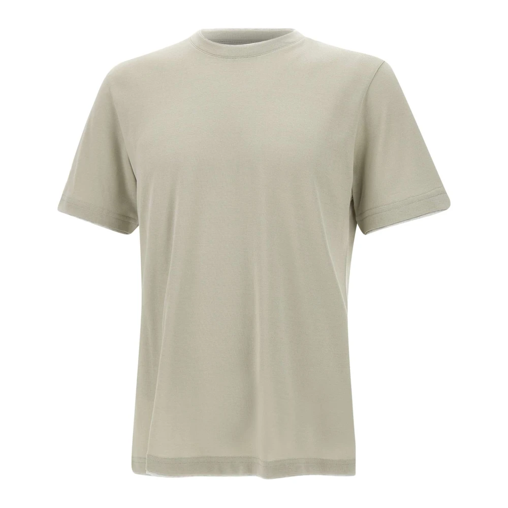 Eleventy Salie Katoenen T-shirt met Contrasterende Profielen Beige Heren