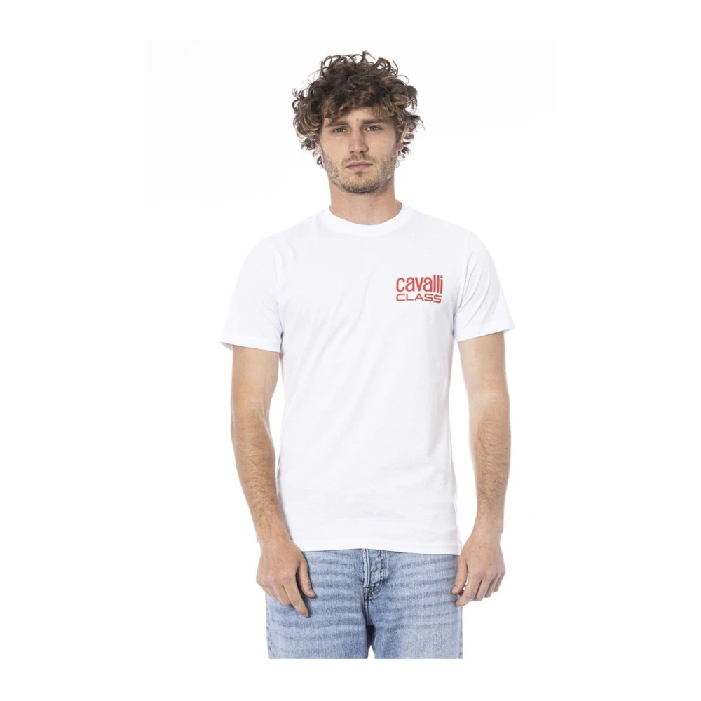 Cavalli Class Katoenen Logo Print Crew Neck T-Shirt White Heren