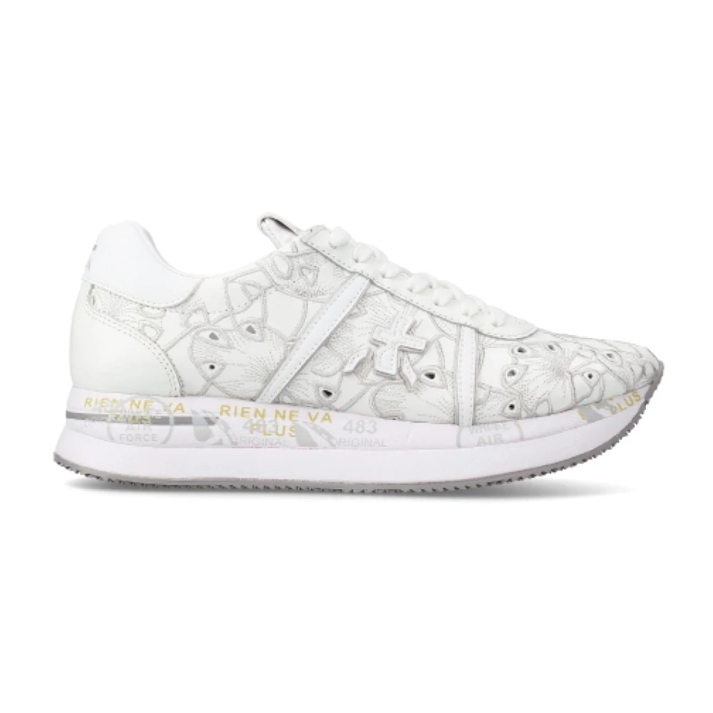 Premiata Witte Sneakers met Groene Veters Dames Schoenen