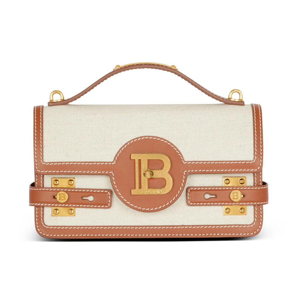 Balmain B-Buzz 24 canvas en leren tas Beige Dames