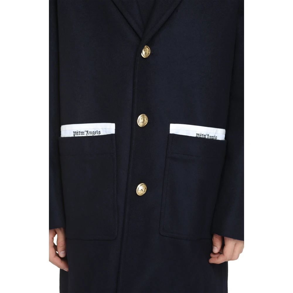 Palm Angels Wollen kasjmierjas met reverskraag Blue Heren
