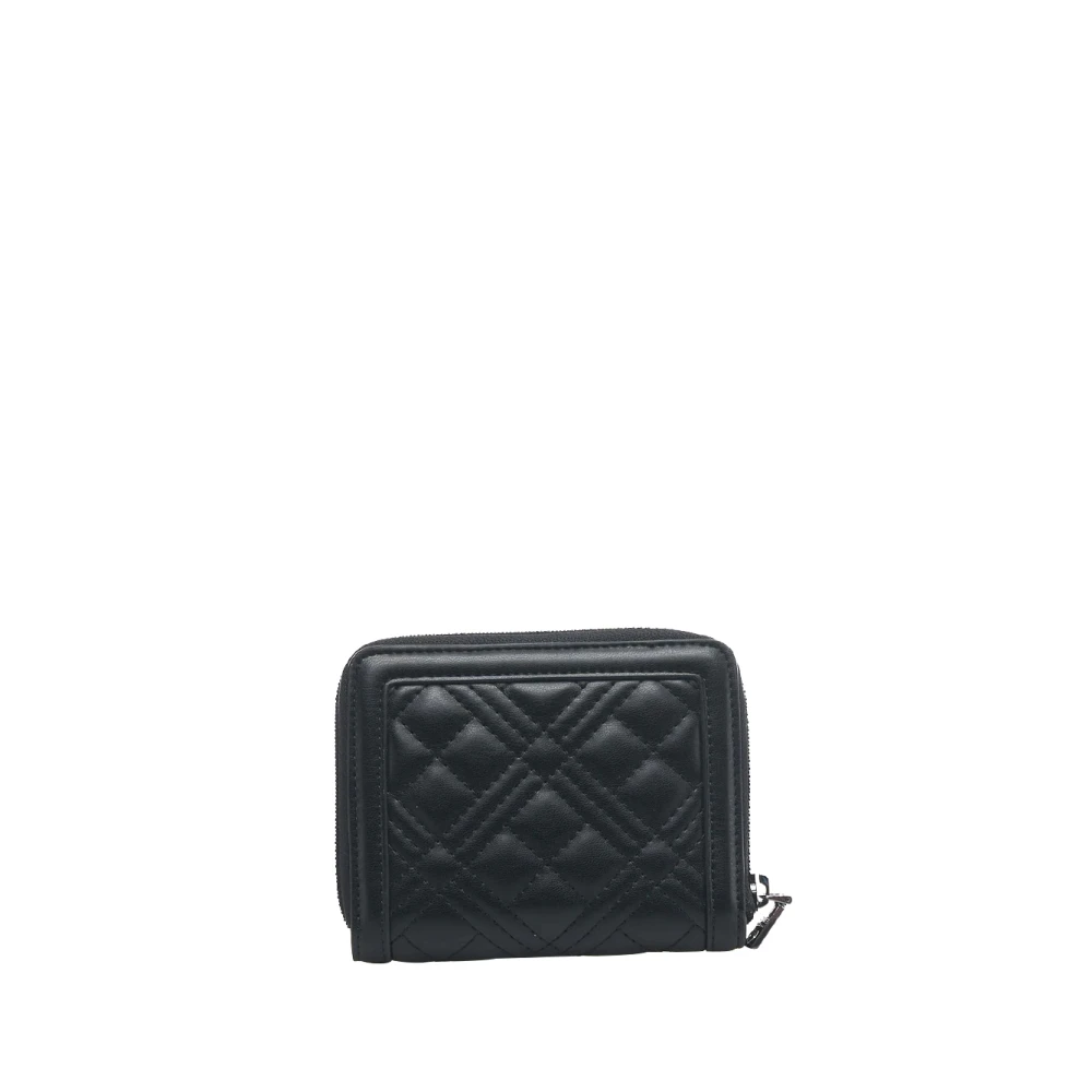 Moschino Zwarte leren portemonnee met gouden logo Black Dames