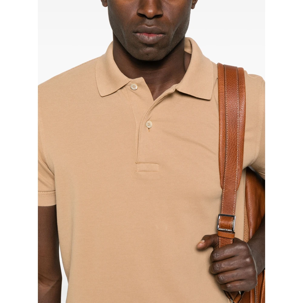 Tom Ford Katoenen Polo Shirt met Piquet Design Beige Heren