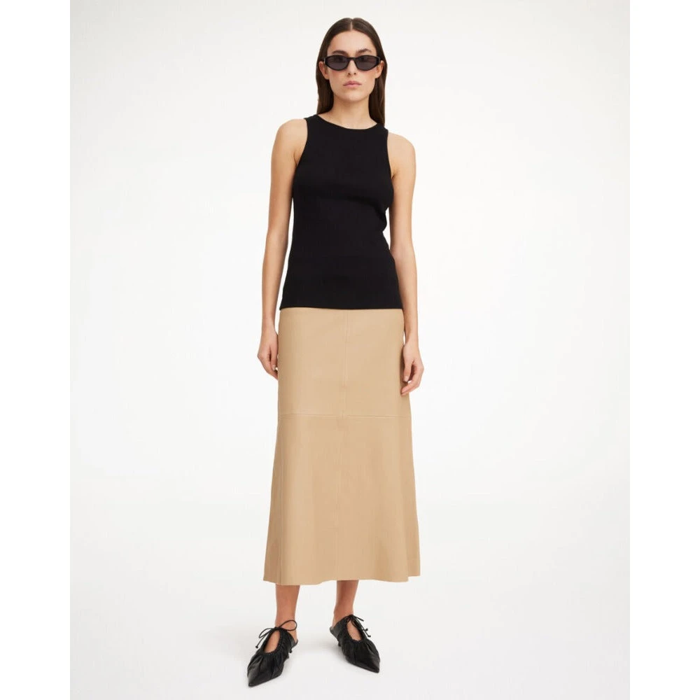 By Malene Birger Leren Midi Rok Zand Beige By Herenne Birger Beige Dames