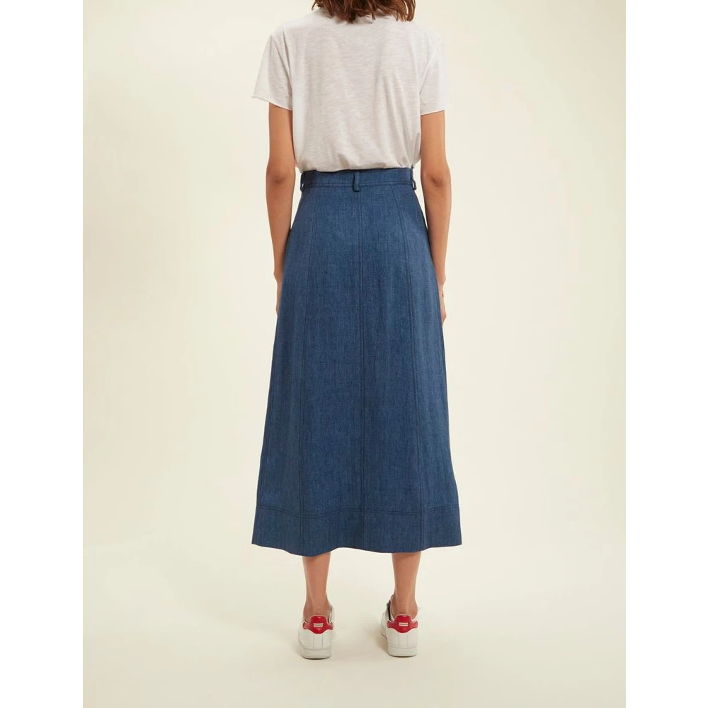Ines De La Fressange Paris Blauwe Denim Linnen Rok Blue Dames
