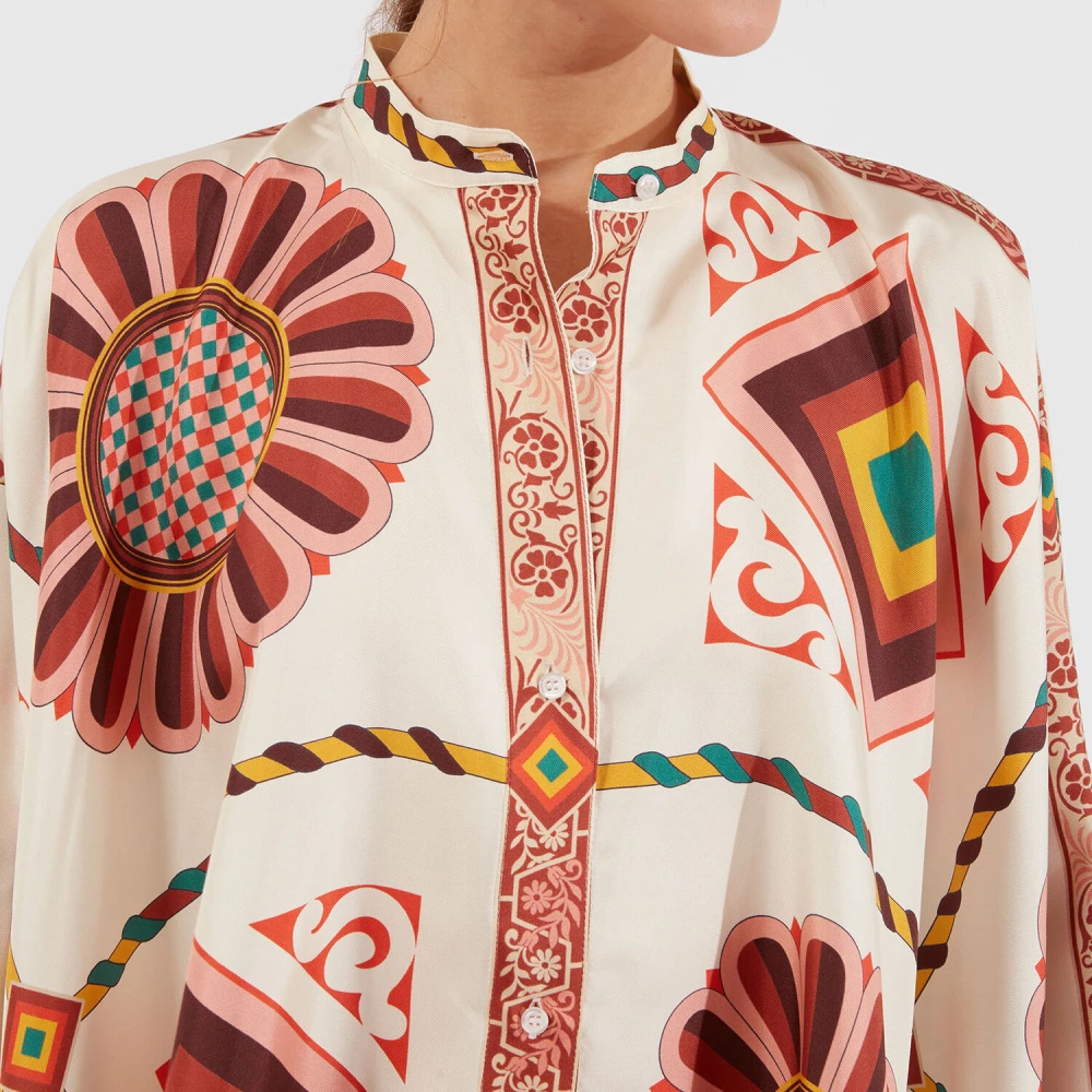 La DoubleJ Zijden Sjaal Shirt Neapolitaanse Tegels Multicolor Dames