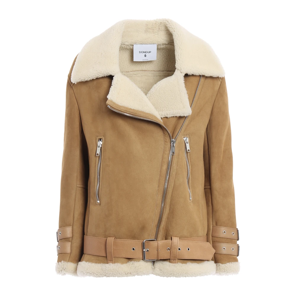 Dondup Women's Brown Faux Fur & Shearling Jackets, S, Suede And Shearling Jacket