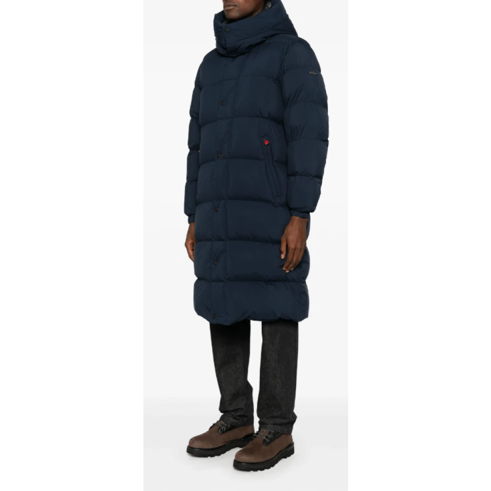 Kiton Navy Blauwe Gewatteerde Jas met Capuchon Blue Heren