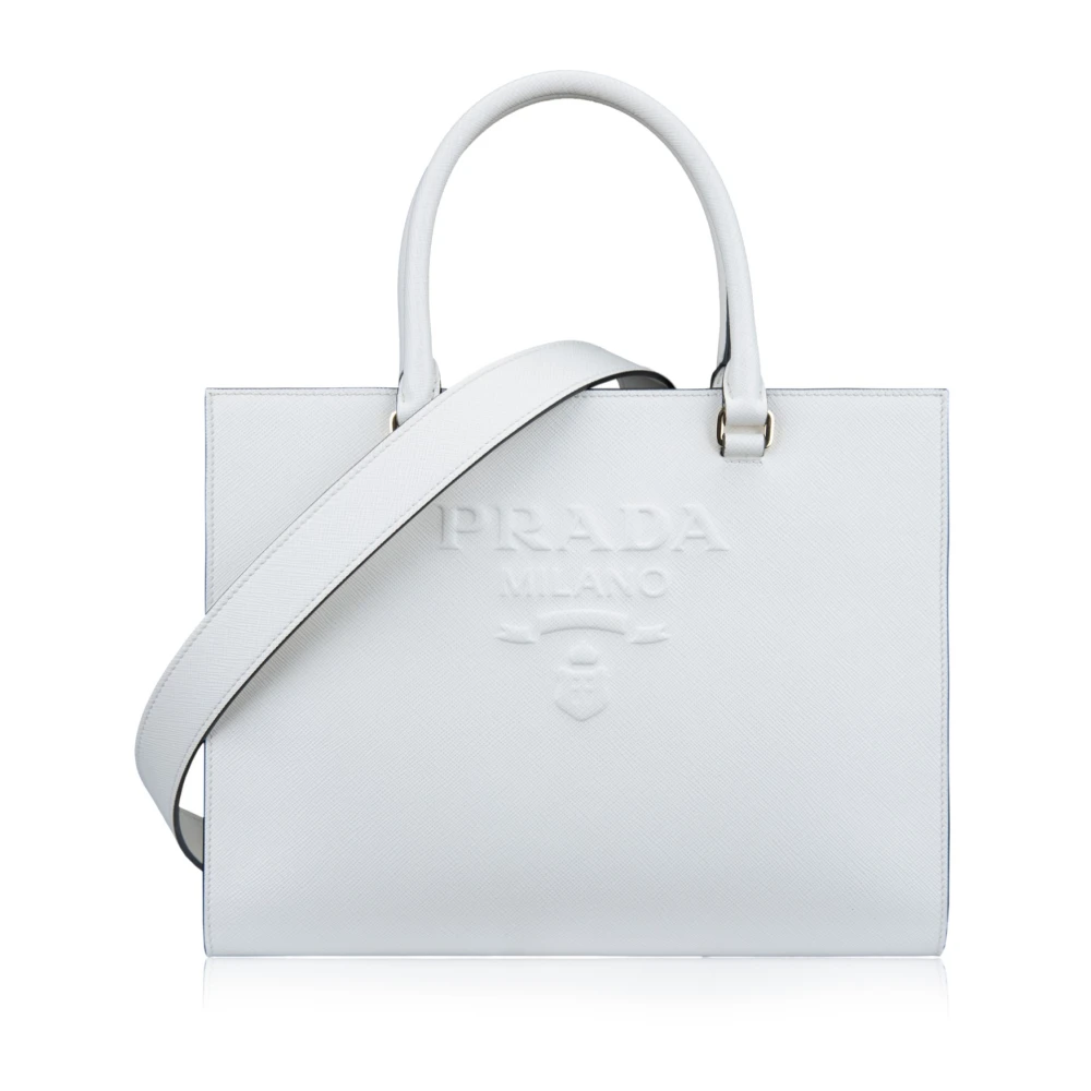 Prada Dames Saffiano Leren Schoudertas White Dames