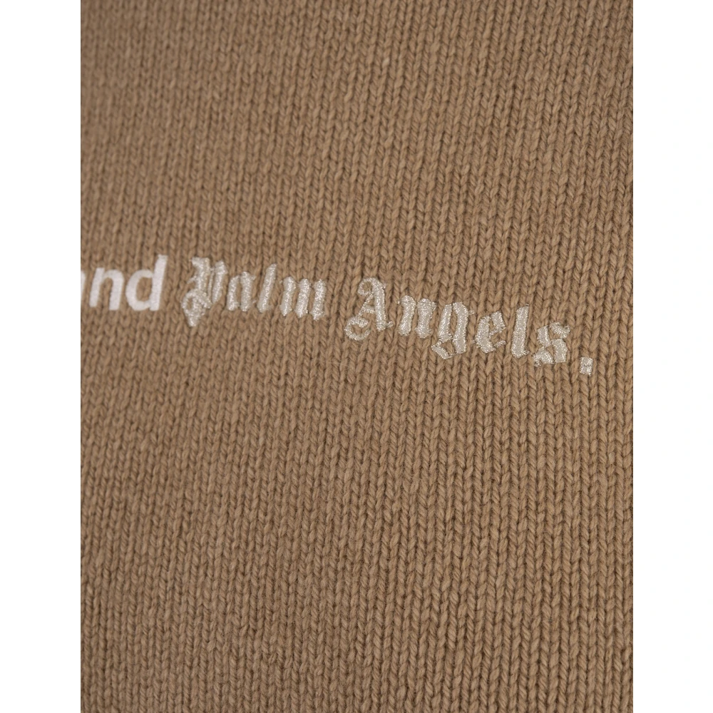 Palm Angels Bruine Crop Turtleneck Sweater met Slogan Brown Dames