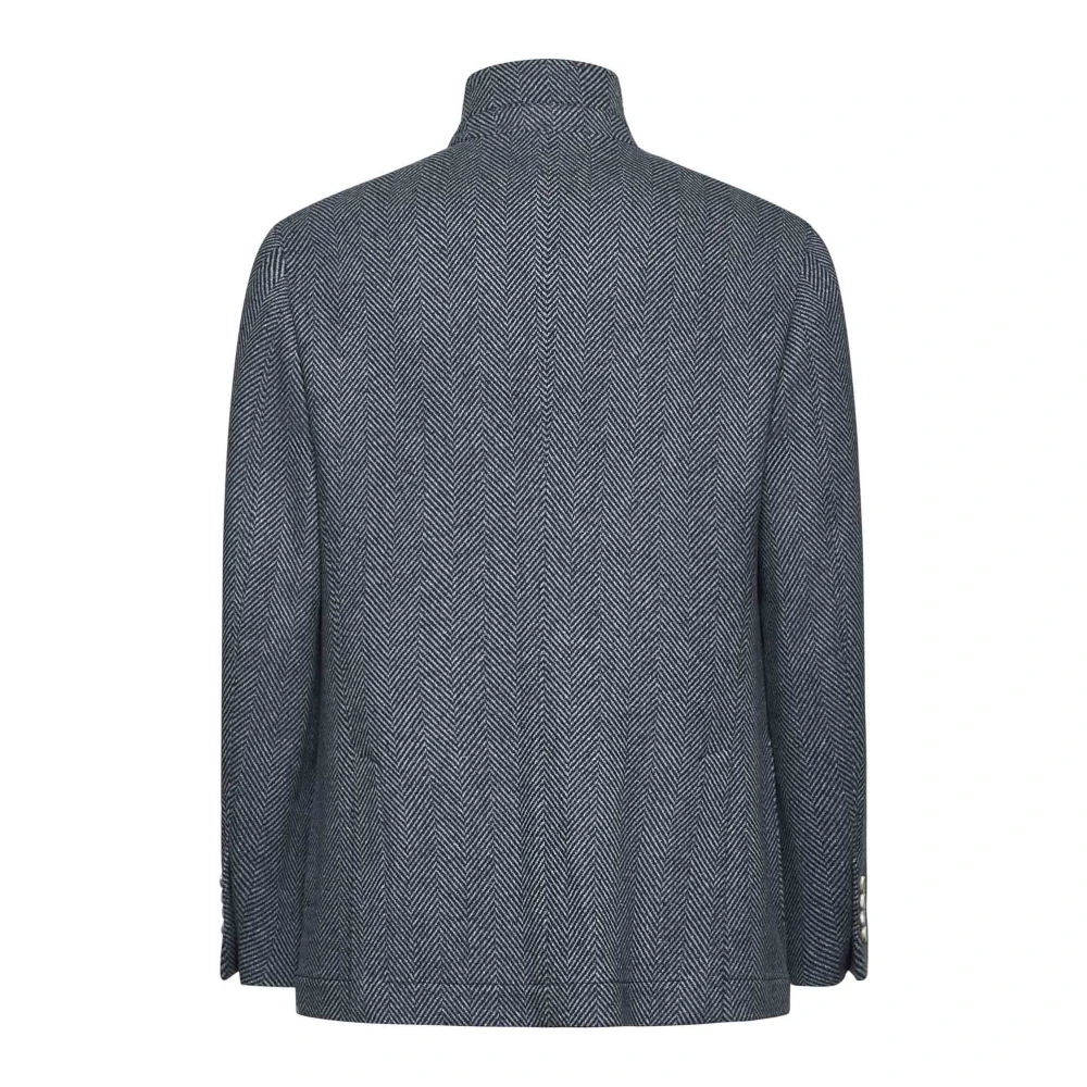 BRUNELLO CUCINELLI Chevron Denim Jack met Mandarin Kraag Blue Heren