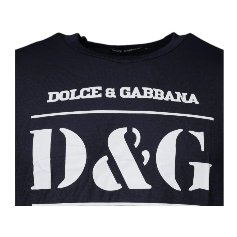 Dolce & Gabbana Blauw Grafisch Print Katoenen T-shirt Blue Heren