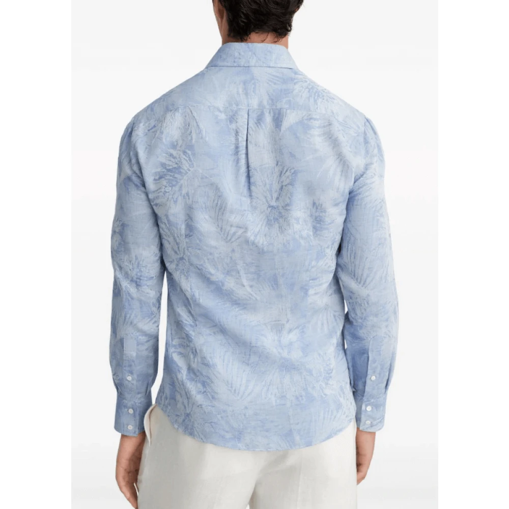 BRUNELLO CUCINELLI Blauwe Palm Springs Jacquard Overhemd Blue Heren