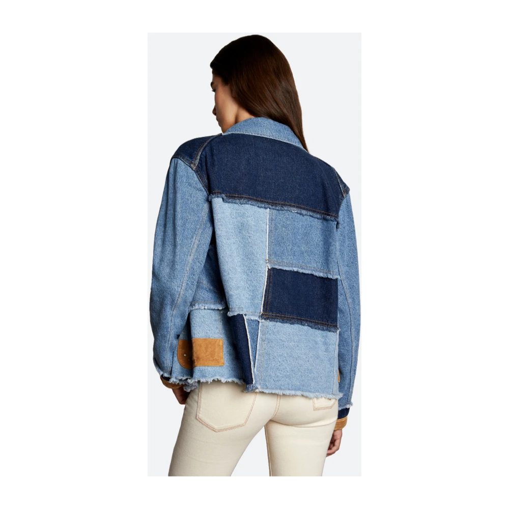 Fay Patchwork Denim Jack met Franje Details Blue Dames