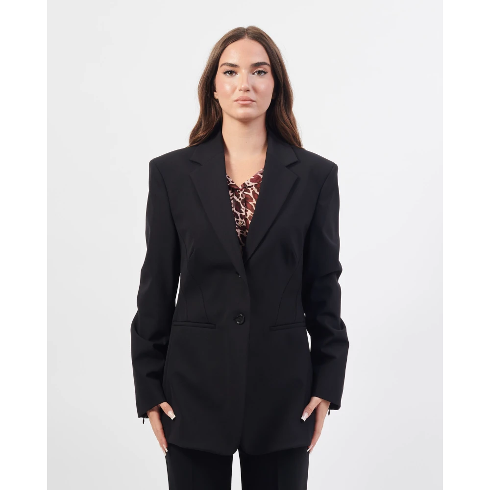 Hugo Boss Zwarte Lange Jas Jizena Black Dames