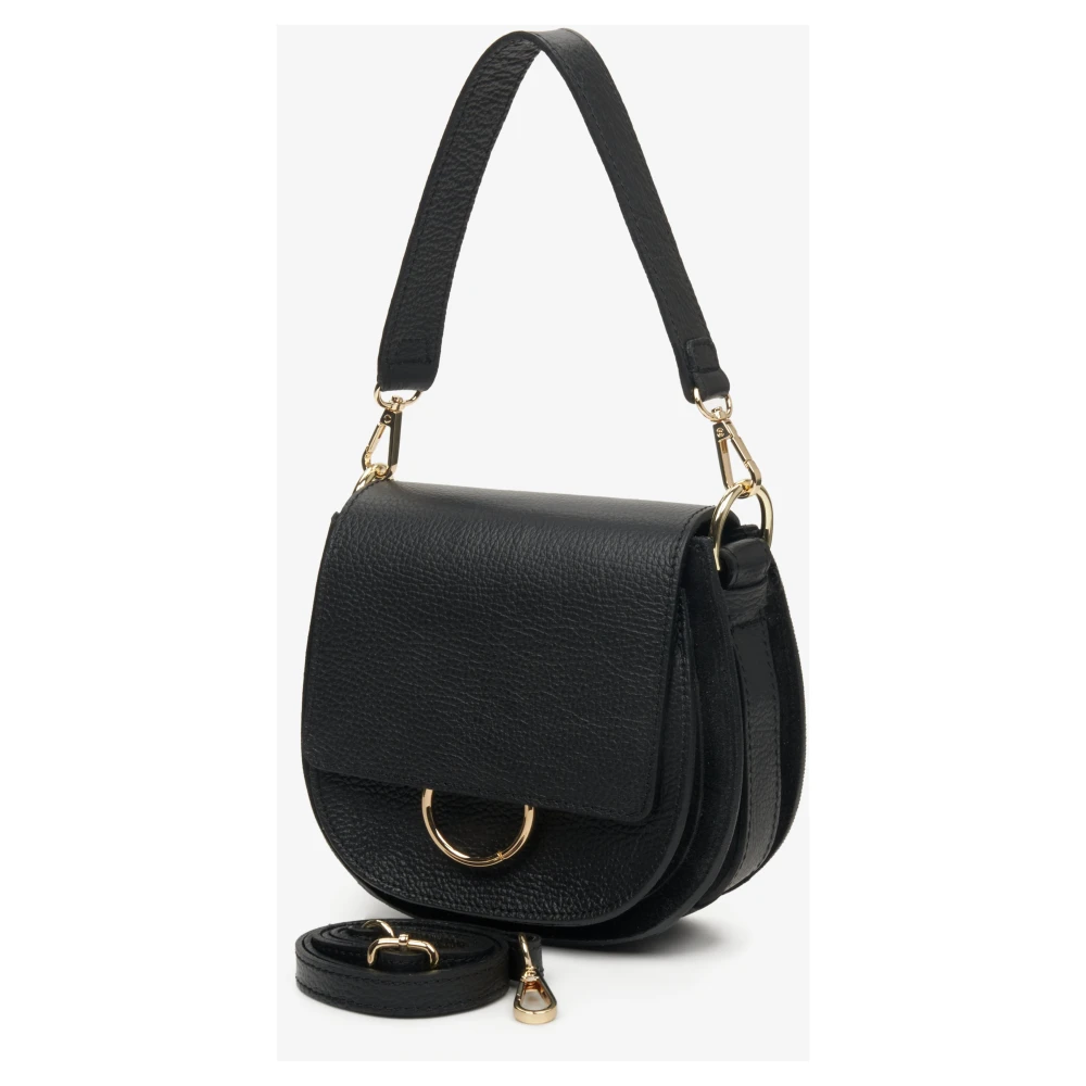 Estro Zwarte leren crossbody tas Black Dames