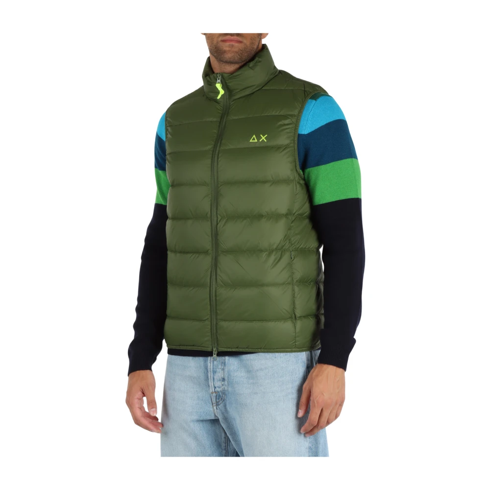 Sun68 Opvouwbare mouwloze gewatteerde bodywarmer met logoprint Green Heren