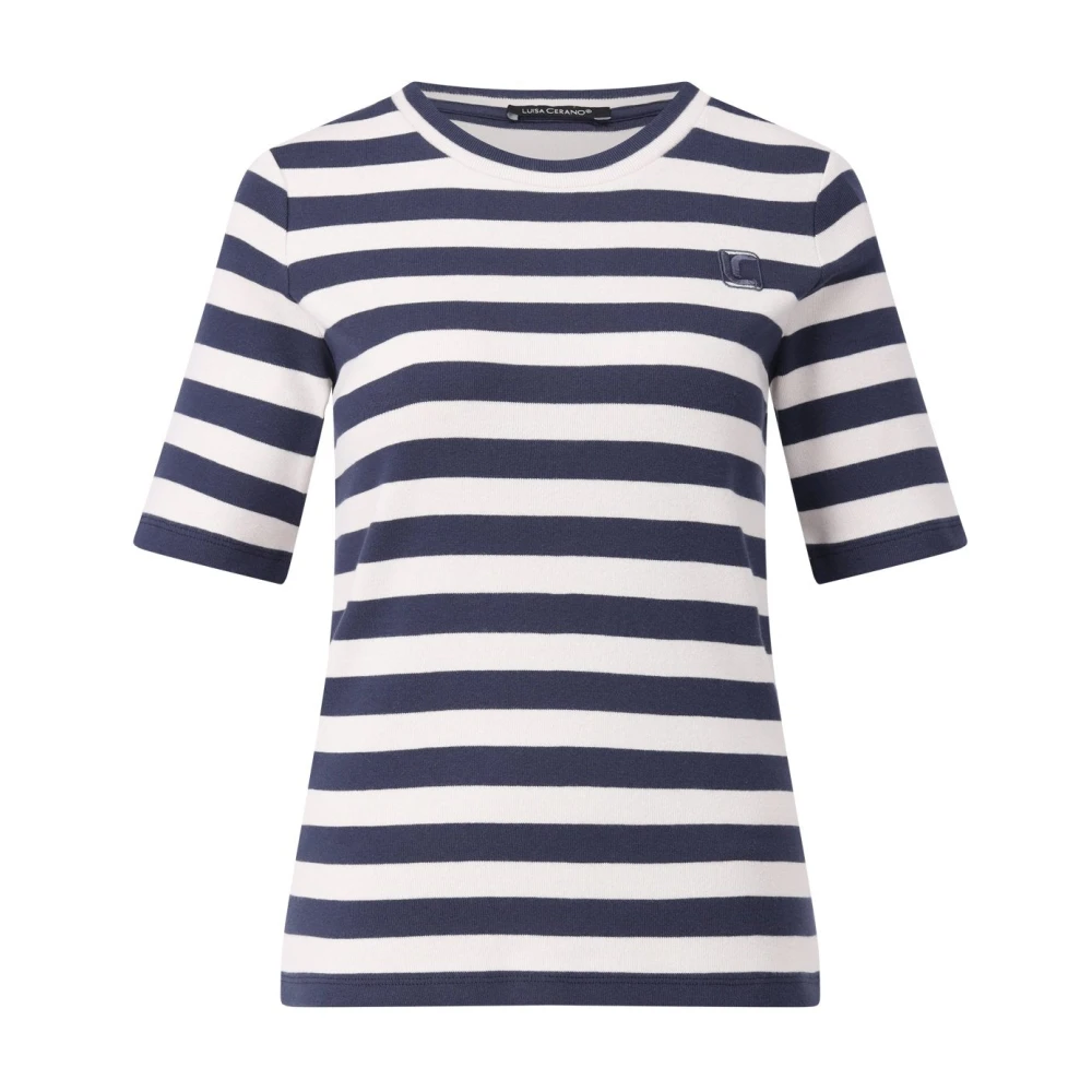 LUISA CERANO Gestreept katoenen T-shirt Blue Dames
