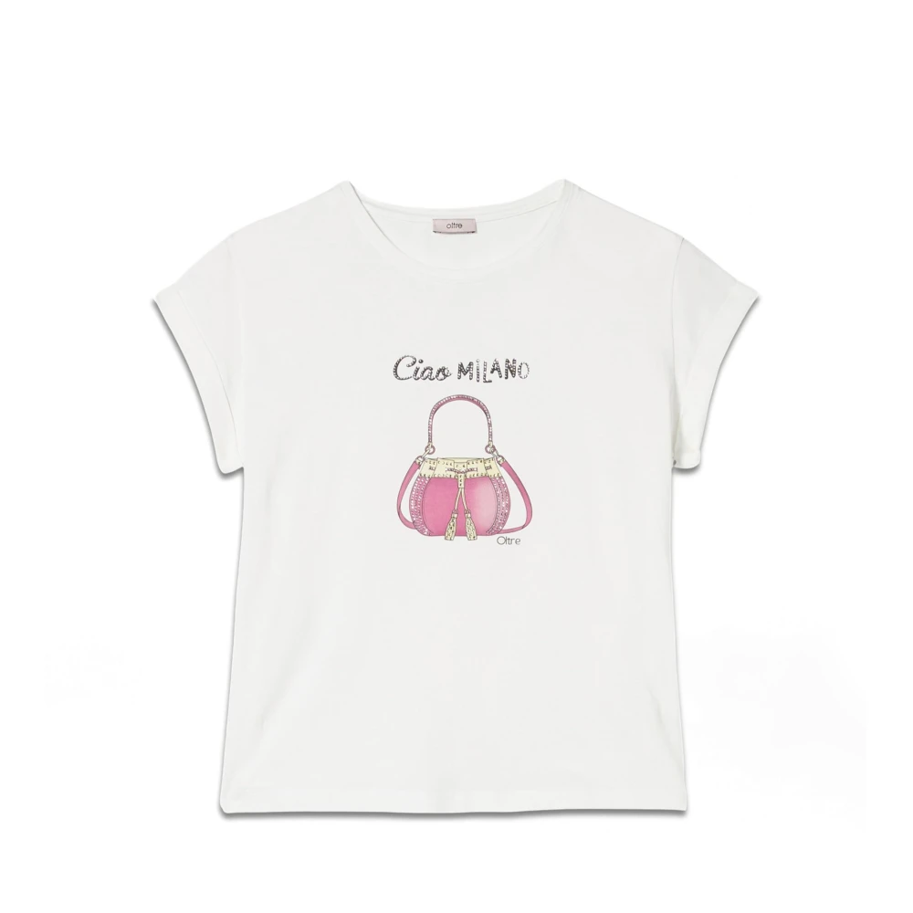 Oltre Kristal Print T-shirt Made in Italy White Dames
