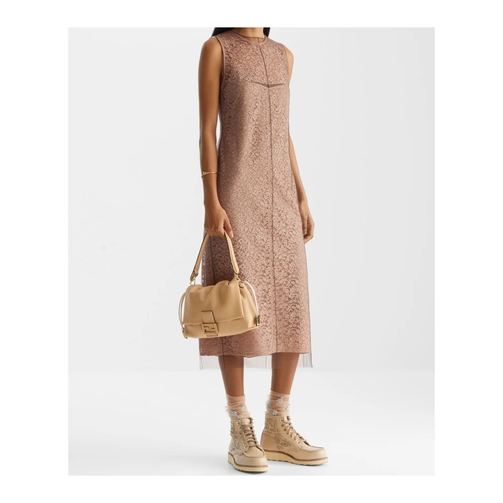 Fendi Kanten Midi Jurk Brown Dames